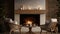 Naturalistic Wood Table And Chairs Set With Fireplace Ambiance