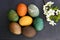 Naturally dyed Easter eggs and cherry blossom