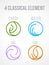 Nature 4 Classical elements in circle line border abstract icon sign. Water, Fire, Earth, Air. vector design