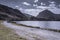 Nature abstract.Path around mountain lake in rural England