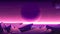 Nature on another planet with a huge planet on the horizon. Mars purple space landscape with large planets on purple starry sky.