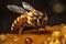 nature background insect closeup yellow gold beeswax macro pollen honey bee. Generative AI.