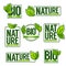 Nature and Bio Product, doodle organic leaves emblems, stickers, frames and logo