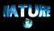 NATURE blue write on black background, with rotating planet Earth - 3D rendering illustration