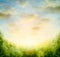 Nature blurred background with sky and green bushes