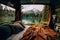 nature with this breathtaking view from the back of a van equipped with a cozy sleeping bed.