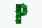 Nature concept alphabet of green leaves in alphabet letter P