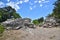 Nature Crimea - stones and pine trees on Mount Koshka