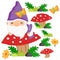 Nature cute gnome vector illustrations mushrooms butterfly leaves