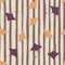 Nature doodle seamless pattern with random purple and orange stingray shapes print. Striped background