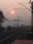 Nature dusk railway fog plants
