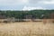 Nature in Finland, countryside landscape. Red wooden house on shore of lake.