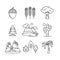 Nature and forest thin line art icons set