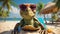nature funny cartoon turtle on beach wearing sunglasses happy comedian