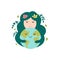 Nature girl hugging smiling Earth planet. Love you planet concept