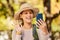 Nature, hike and phone video call of a woman in nature talking and hiking outdoor. Happy smile of a person wave in a