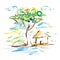 Nature home tree art painting vector illustration