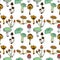 Nature illustration. Natural materials. Forest postcard. Assorted mushrooms. Edible and poisonous mushrooms. Seamless pattern.