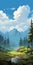 Nature-inspired Cartoon Landscape Background With Realistic Blue Skies