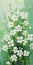 Nature-inspired Painting: White Flowers On Green Background