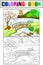 Nature of Japan color book for children cartoon. Japanese garden Coloring, black and white
