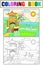 Nature of Japan coloring book for children cartoon illustration. White, black and color