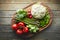 Nature knows best. a variety of fresh produce on a wooden chopping board.