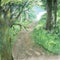 Nature landscape art color drawing illustration.Natural pathway with forest.Beautiful scene wild