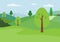 Nature landscape background vector. Natural green hills and sky background.Meadow scene with trees