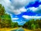 Nature.... landscape... Forest Autumn alley along the road and cumulus clouds... The road home