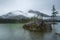 Nature landscape at hintersee with reflections of the mountains in the lake