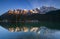 Nature landscape at hintersee with reflections of the mountains in the lake