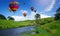 Nature landscape hot air balloons festival in sky