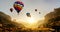 Nature landscape hot air balloons festival in sky