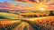 Nature landscape scenic rural farm road corn field sunset food crop