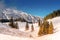 Nature landscape, snowy Piatra Craiului mountains Carpathians in winter, in Romania.