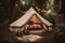nature luxury glamping travel camping vacation canvas light forest tent. Generative AI.