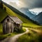 nature mountain landscape green hill meadow tree morning highland autumn sunlight valley alps wilderness house cloud grass forest