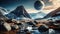 nature with mountains and space view with planets