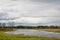 The nature of Northern Russia. landscape with forest, river, river floodplain and riverine meadow. solitary tree.