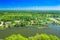 Nature park Lonjsko polje, Croatia from air, panoramic view of village Muzilovcica