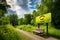 nature, park and poster with a smiley face on a nature billboard to advertise service