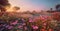 nature pink beautiful sunset background violet field meadow flower outdoor blooming. Generative AI.