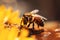 nature pollen yellow background gold closeup honey macro bee insect animal. Generative AI.