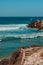 Nature poster. stairs. rocks and ocean