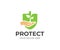 Nature protection logo template. Hand holds a sprout vector design