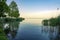 Nature and reed reflection on the Lake Balaton in Hungary at sunset