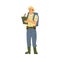 Nature reserve park ranger making notices, flat vector illustration isolated.