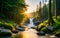 Nature\'s beauty: lush forest, flowing waterfalls, serene landscape, tropical tranquility. Generative AI