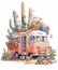 Nature\\\'s Drive: Vibrant Succulents Illustration in Broken Boho Car, Whimsical Beauty Unveiled